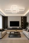 Tetri Modern Tasarım Beyaz Renk Yemek Masası Üstü - Mutfak - Salon Beyaz Işıklı Led Avize